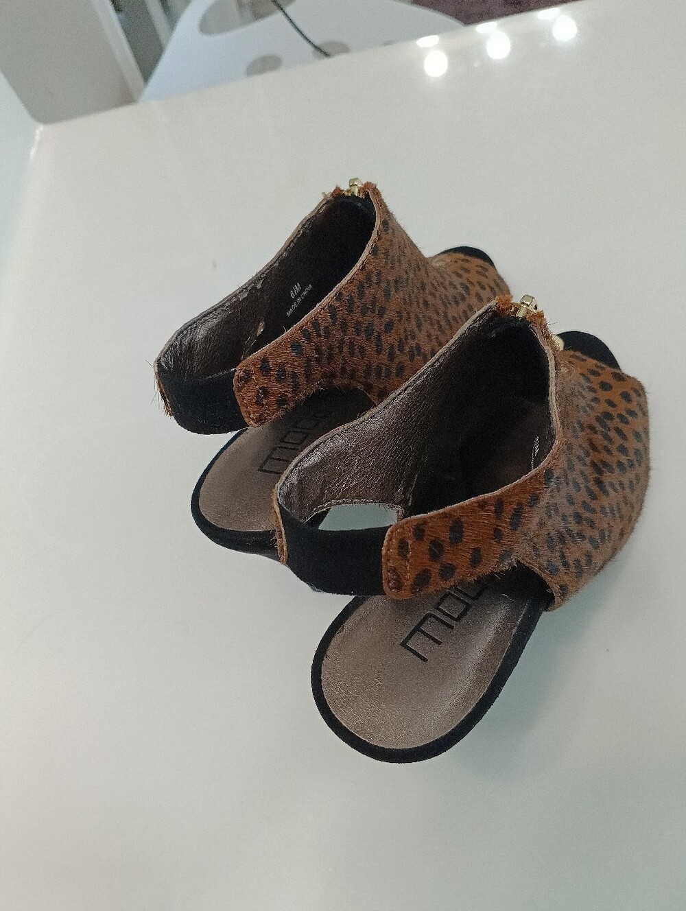 Moda Spana Leopard Calf Hair Peep Toe Slingback Heels | Gold Zip | Size 6.5 - Picture 15 of 15